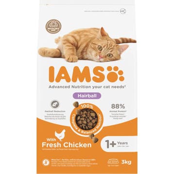 3x IAMS Kat Adult Hairball Control Kip 3 kg, Verzenden, Nieuw