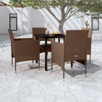 vidaXL 5-delige Tuinset met kussens bruin en zwart, Tuin en Terras, 4 zitplaatsen, Nieuw, Tuinset, Verzenden