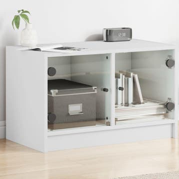 vidaXL Tv-meubel met glazen deuren 68x37x42 cm wit, Verzenden, Nieuw, 50 tot 100 cm, Minder dan 100 cm