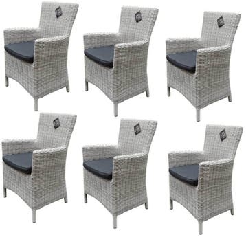 Capri dining tuinstoel wit grijs wicker set van 6, Ophalen of Verzenden, Nieuw, Wicker