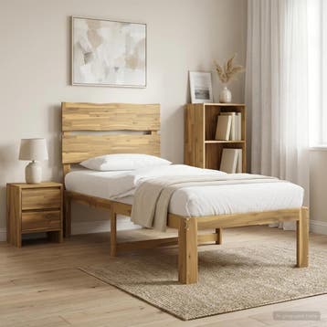 vidaXL Eenpersoonsbed met hoofdbord ROSTOCK Witgewassen 100, Eenpersoons, Bruin, Verzenden, Nieuw