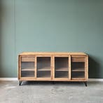 Dressoir | Teakhout | Ribbelglas | 200cm breed | Voorradig!, 150 tot 200 cm, Teakhout, Nieuw, Ophalen of Verzenden