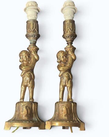 Kandelaar (2) - Verguld brons, Antiek en Kunst