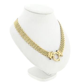 Gouden panterschakel collier met saffier | 45 cm (Armband), Sieraden, Tassen en Uiterlijk, Gebruikt, Ophalen of Verzenden, Met edelsteen