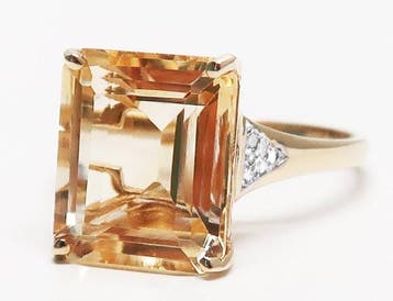 Zonder minimumprijs - Ring - 14 karaat Geel goud Quartz -, Nieuw