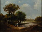 Hollandse School (XIX) - Hollands Landschap met Figuren (No, Antiek en Kunst, Kunst | Schilderijen | Klassiek