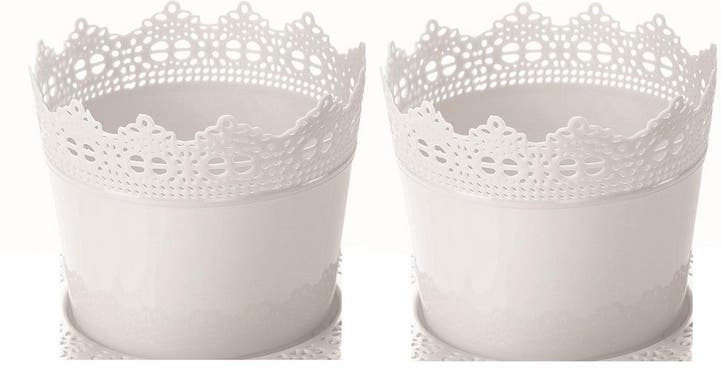 Bloempot PARIJS rond 14,5 cm Wit set van 2 stuks (Tuinieren), Tuin en Terras, Bloembakken en Plantenbakken, Nieuw, Verzenden