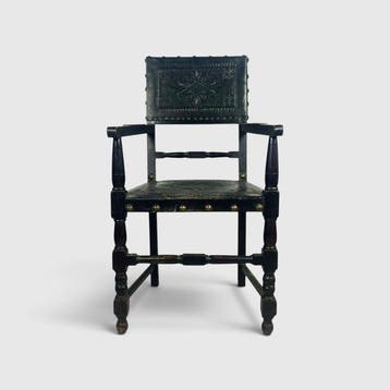 Fauteuil - bonized hout met geëmbosseerd leer Renaissance