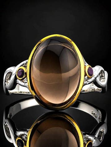 Rookkwartsring - 925 sterlingzilver - Oval cabochonontwerp -