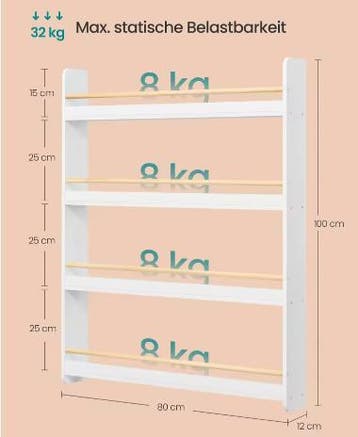 Wand Kinderboekenplank met 4 Niveaus en Opbergruimte, Verzenden, Nieuw