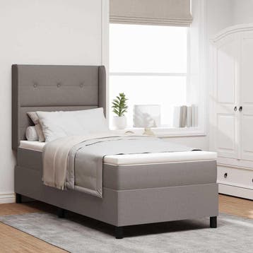 vidaXL LED Box Spring Bed met hoofdeinde Taupe 90 x 200 cm, Verzenden, Nieuw, Stof