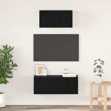 vidaXL Tv-meubelset Wandgemonteerd 2 pcs Zwart Eiken Bewerkt, Huis en Inrichting, Kasten | Televisiemeubels, Minder dan 50 cm