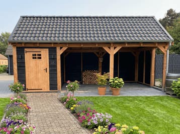 Zadeldak Overkapping met Schuur - 850 x 300cm - Bouwpakket, Nieuw