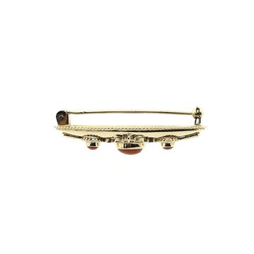 Antiek gouden broche met bloedkoraal, Gebruikt, Overige kleuren, Ophalen of Verzenden, Met edelsteen