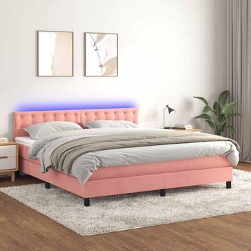 vidaXL Boxspring met matras en LED fluweel roze 180x200 cm, Eenpersoons, Verzenden, Nieuw, 80 cm