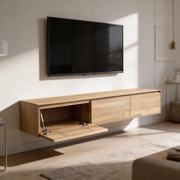 Massief Eiken Zwevend TVMeubel op Maat 100cm, Nieuw