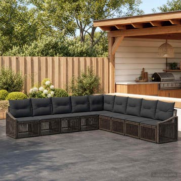 vidaXL Tuinbankenset 9 st Grijs poly rattan, Verzenden, Nieuw, Meer dan 8 zitplaatsen