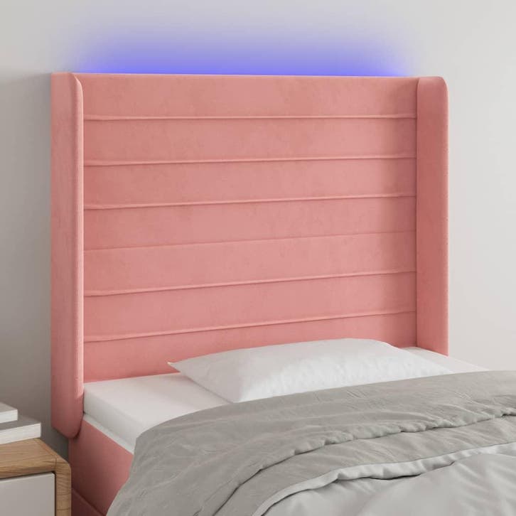 vidaXL Hoofdbord LED 83x16x118/128 cm fluweel roze, Huis en Inrichting, Slaapkamer | Bedden, Nieuw, Stof, Verzenden