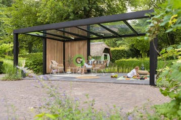 Aluminium flatroof overkapping 6,5×3,3 m – Mat zwart – €7.63, Tuin en Terras, Overkappingen, Ophalen of Verzenden, Nieuw, Tuinpaviljoen