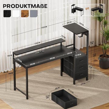 Gaming bureau - Gaming desk - Gaming tafel - 152x50 cm - Wit, Verzenden, Zo goed als nieuw