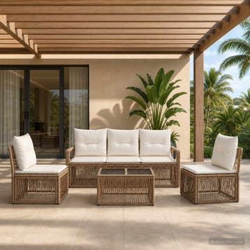 vidaXL Tuinbankenset 6 st Beige poly rattan, Verzenden, Nieuw, 6 zitplaatsen