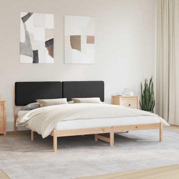 vidaXL Bedframe met Gevoerd Hoofdgedeelte Zwart 180 x 200 cm, Verzenden, Nieuw, Zwart, Hout