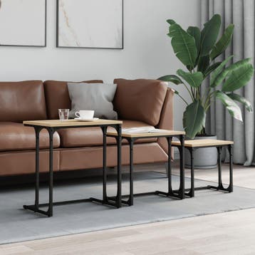 vidaXL 3-delige Tafeltjesset bewerkt hout sonoma, Verzenden, Nieuw, Overige houtsoorten, Minder dan 50 cm