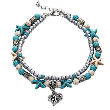 Fako Bijoux - Enkelbandje - Boho Zeester, Kralen & Hartje -, Verzenden, Nieuw