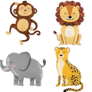 Jungle Animals 4-delige folie ballonnen set, Verzenden, Nieuw, Versiering, Verjaardag
