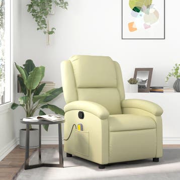 vidaXL Massagestoel van echt leer, crèmekleurig, Verzenden, Nieuw