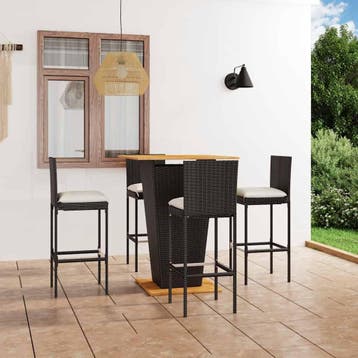 vidaXL 5-delige Tuinbarset met kussens poly rattan zwart, Verzenden, Nieuw, 4 zitplaatsen