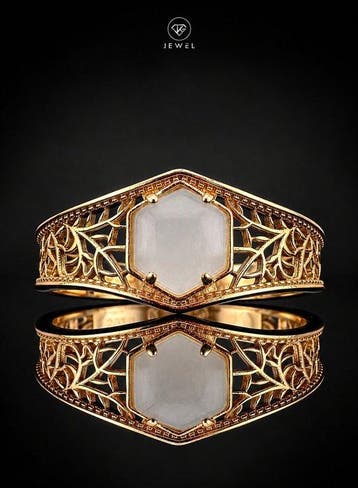 Nephriet-edelsteenring - 925 zilver - Weelderig ontwerp, Antiek en Kunst