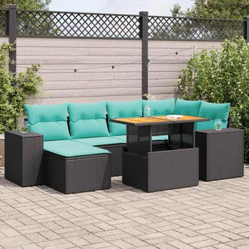 vidaXL 7-delige Loungeset met kussens poly rattan zwart, Verzenden, Nieuw, Loungeset