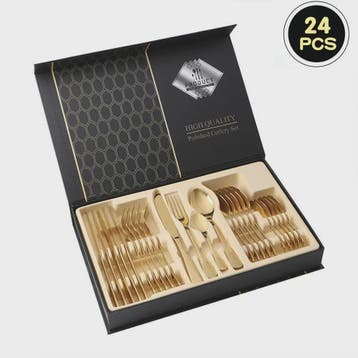 24-delige Goudkleurige RVS Bestekset - Portugees Design, Ste, Verzenden, Nieuw
