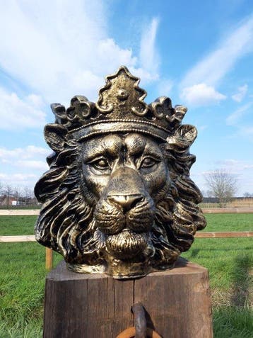 Beeld, lion head garden statue bronze color for flowers and