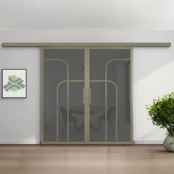 Dubbele stalen schuifdeur koofsysteem Olijfgroen 4 Vlaks ron, Nieuw, Metaal, 75 tot 150 cm, 150 tot 225 cm