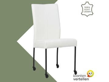 Leren eetkamerstoel Comfort met wieltjes - Toledo Bianco, Huis en Inrichting, Stoelen, Wit, Nieuw, Leer, Ophalen of Verzenden