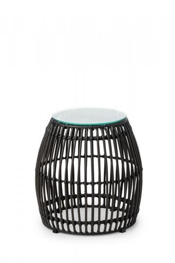 Palm Poef | PE Rattan | Zwart | Glas | Ø40 x 40 cm, Verzenden, Nieuw in verpakking