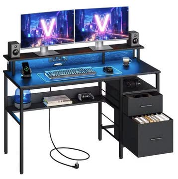 Bureau met LED, Monitorstand en Stopcontacten – 135 cm, Huis en Inrichting, Kasten | Overige, Verzenden, Nieuw