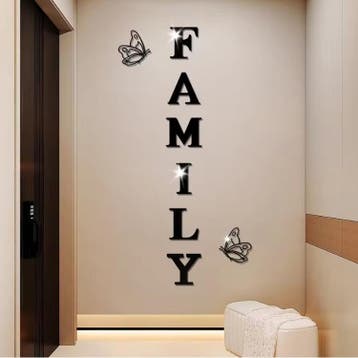 Acryl Spiegel Muursticker “Family” – 3D Letters met Vlinders, Verzenden, Nieuw