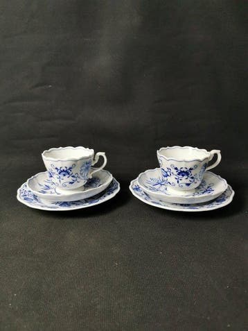 Meissen - Cipolla blu -2 SET Tazze da caffè con piattini -
