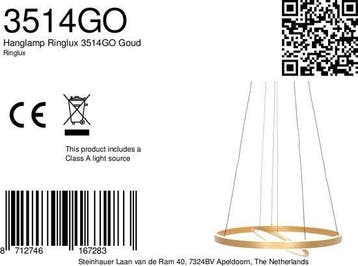 2dekans | Steinhauer - hanglamp - Ringlux - goud - glas, Ophalen of Verzenden, Zo goed als nieuw