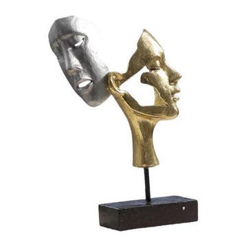 sculptuur, Abstract Dual Face Sculpture – Gold & Silver