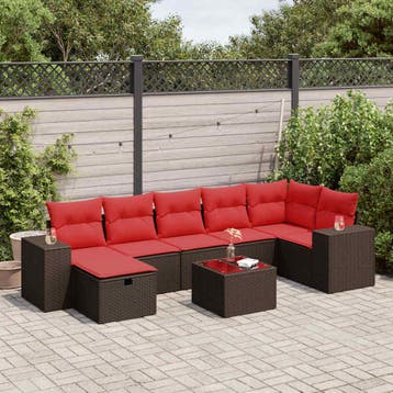vidaXL 8-delige Loungeset met kussens poly rattan bruin, Verzenden, Nieuw, 7 zitplaatsen, Loungeset