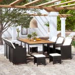 vidaXL 11-delige Tuinset poly rattan en acaciahout zwart, Tuin en Terras, Tuinsets en Loungesets, Meer dan 8 zitplaatsen, Nieuw