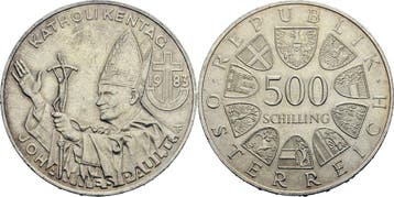 Österreich 500 Schilling 1983 zilver Katholikentag Papst..., Verzenden