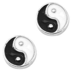2 x Floating Charms yin yang Antiek zilver-zwart wit 8 mm, Ophalen of Verzenden, Nieuw, Bedel
