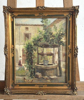Italiaanse school (XX) - Scena rurale con pozzo, Antiek en Kunst, Kunst | Schilderijen | Klassiek