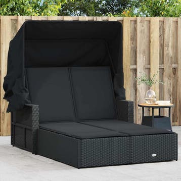 vidaXL Ligbed 2-persoons met luifel en kussens poly rattan, Verzenden, Nieuw