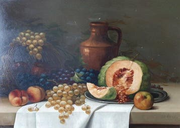 Gerrit Hesslinga Tiddens (1853-?) - Stilleven Schalen fruit, Antiek en Kunst